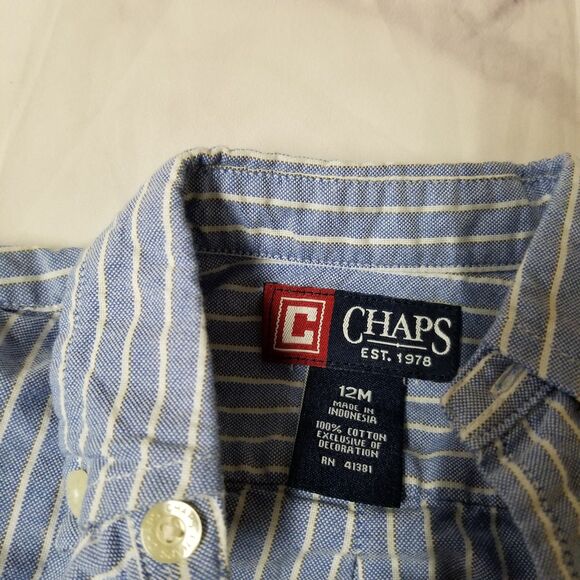 Chaps Striped Button Down Long Sleeve Polo Shirt 12M - Picture 2 of 2